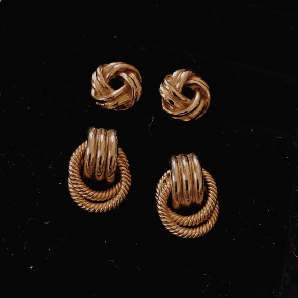 Jewelry - Vintage Gold Plated Knot Post Style Earrings Duo